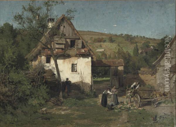 Daily Activities Near A Farm Oil Painting - Wilhelm Hasemann