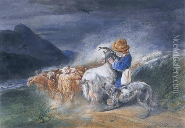 Jeune Berger Et Son Troupeau Oil Painting - Joseph-Nicolas Robert-Fleury