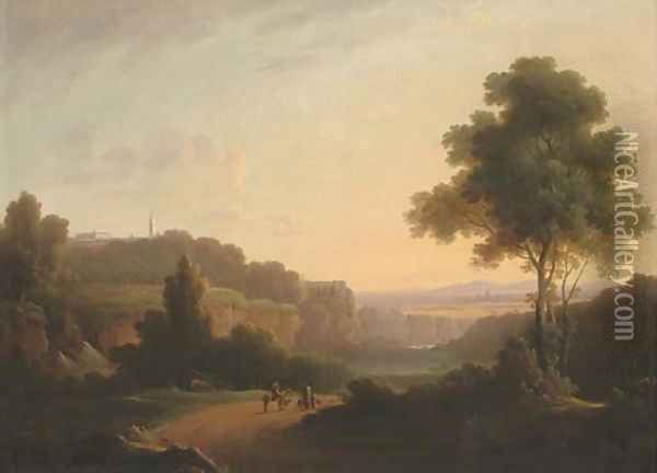 An Italian landscape with a monastery Oil Painting - John Rathbone