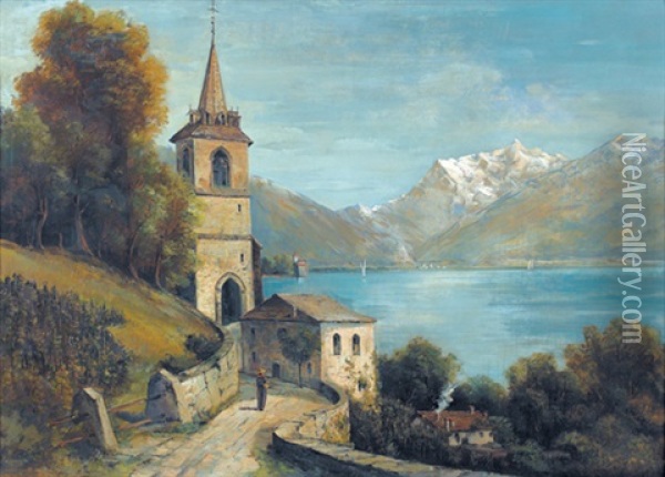 Saint-vincent In Montreux Mit Schloss Chillon Oil Painting - Edouard-Henri Girardet