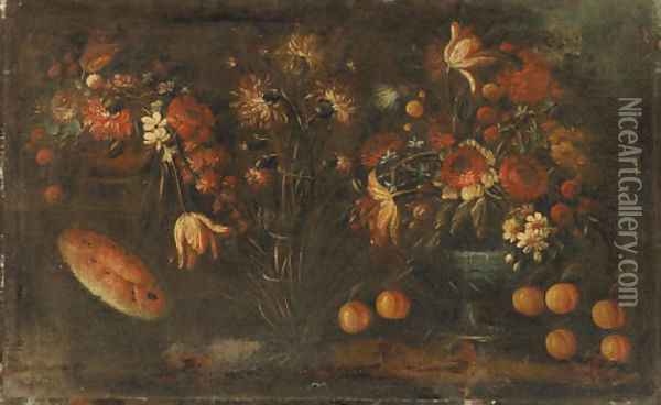 Flowers and Fruit Oil Painting - Italian School