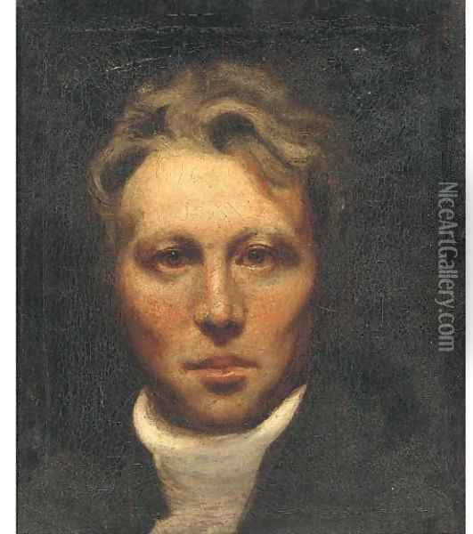 Self-portrait of an artist, bust-length, in a white cravat Oil Painting - English School
