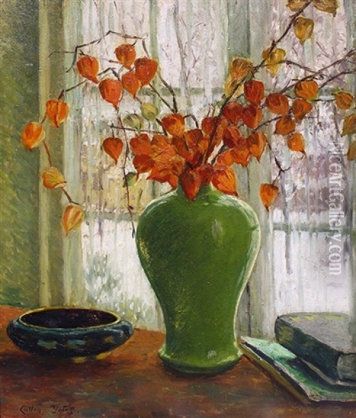 Still Life With Vase And Branches Oil Painting - Cullen Yates