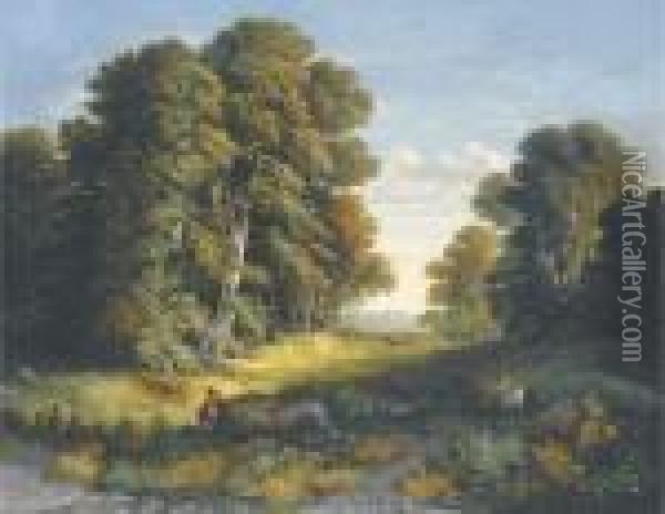 A Traveller In A French Pastoral Landscape Oil Painting - George Loring Brown