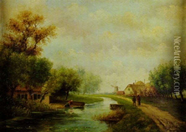 Near The River Oil Painting - Jan Willem Van Borselen
