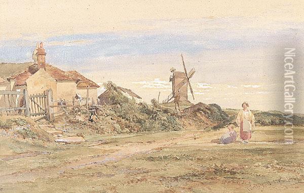 Fairlight-landscape With Windmill Oil Painting - William Leighton Leitch