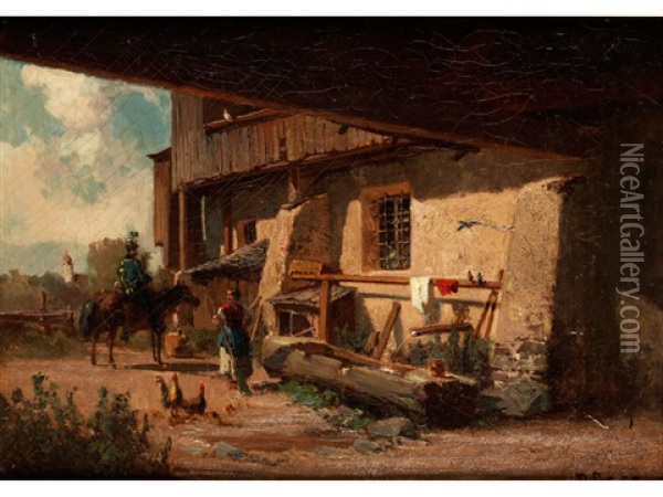 Bauernhof Mit Holzbrunnen Oil Painting - Bernhard Girscher