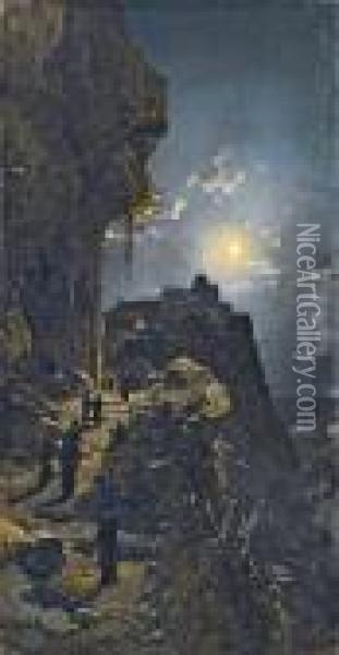 Notturno Sul Monte Athos Oil Painting - Hermann David Salomon Corrodi