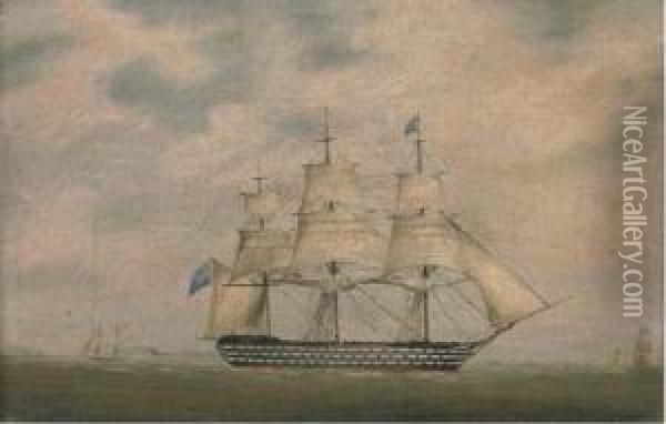 A Royal Naval Oil Painting - Robert Strickland Thomas