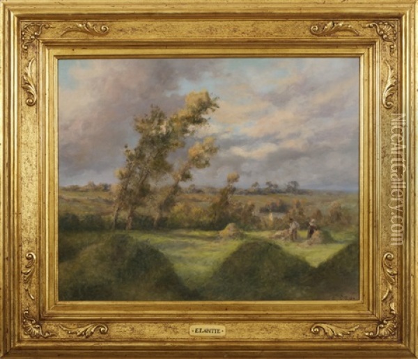 Summer Landscape With Harvesters In The Fields Oil Painting - Eugene Labitte