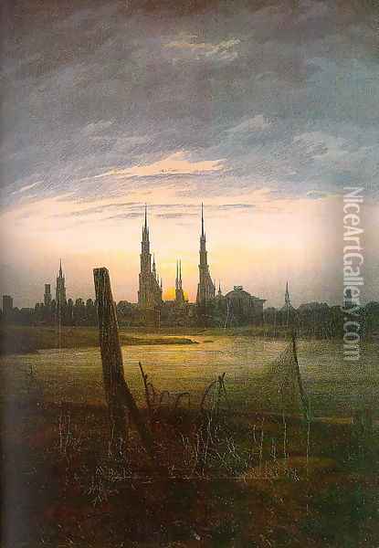City at Moonrise 1817 Oil Painting - Caspar David Friedrich