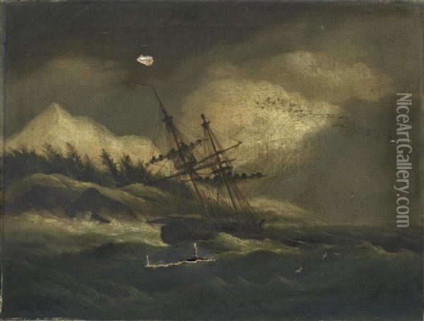 A Two-masted Ship Possibly Off The Coast Of Canada Oil Painting - Thomas Luny