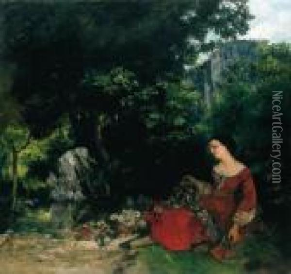 Femme La Guirlande Oil Painting - Gustave Courbet