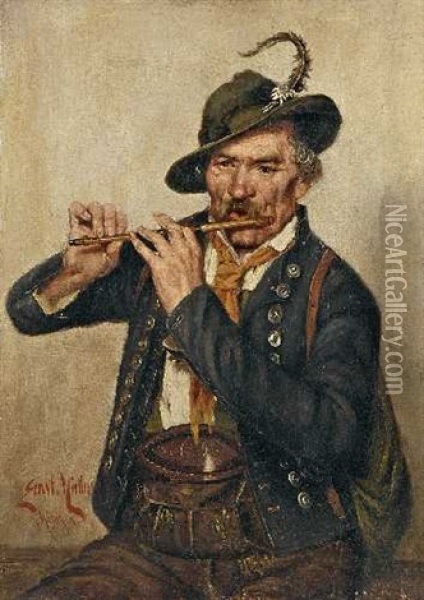 Flotenspieler Oil Painting - Ernst Immanuel Mueller