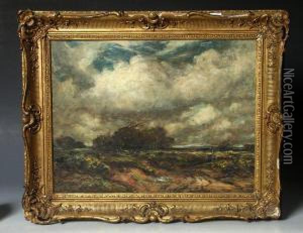 Landscape With A Figure Driving A Horse And Cart Oil Painting - Thomas William Morley