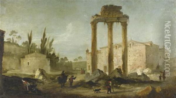 Mediterranean Ruins Landscape Oil Painting - Marco Ricci