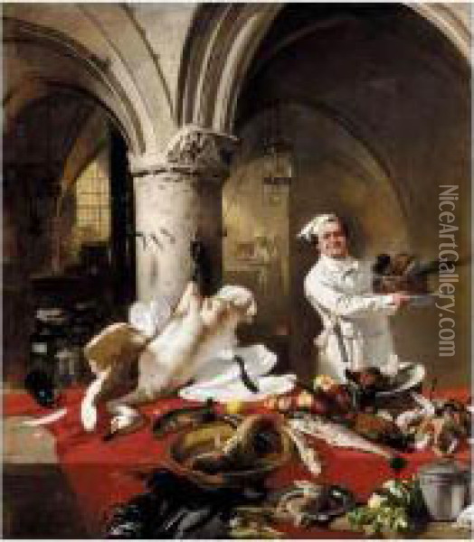 The Chateau Kitchen Oil Painting - Charles Hoguet