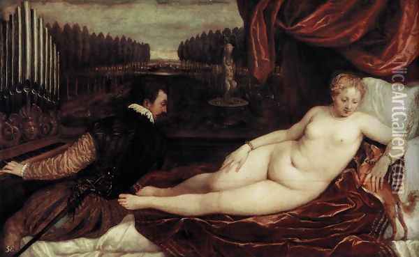 Venus and an Organist and a Little Dog Oil Painting - Tiziano Vecellio (Titian)