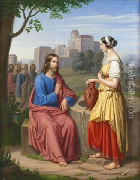 Jesus Und Die Samariterin. Oil Painting - Joseph Anton Borrer