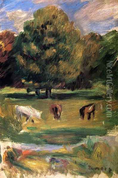 Landscape With Horses Oil Painting - Pierre Auguste Renoir
