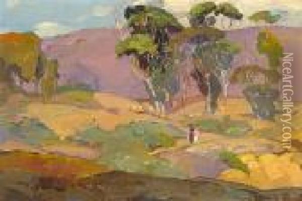 A Walk Through A Eucalyptus Grove Oil Painting - Franz Bischoff