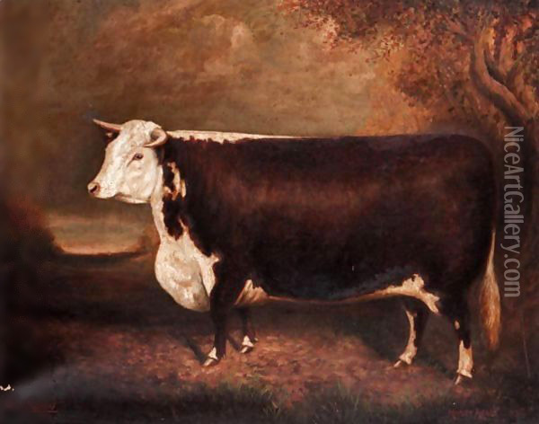 Merry Agnes - 33rd, Champion Hereford Heifer Oil Painting - Herbert Jones