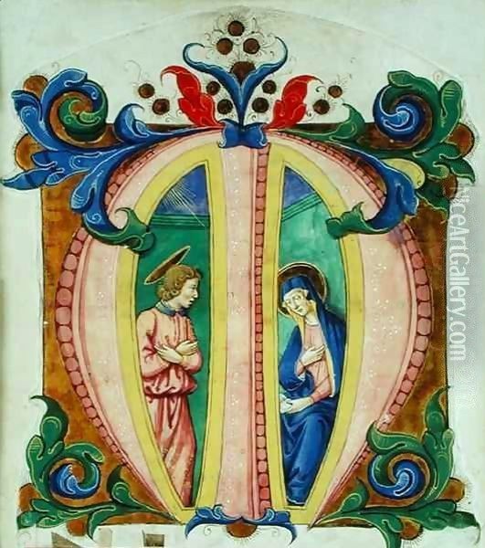 Historiated initial 'M' depicting the Annunciation Oil Painting - Antonio di Niccolo di Lorenzo