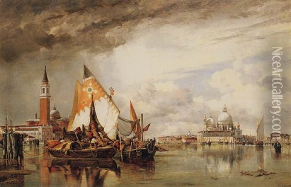 San Giorgio Maggiore And The Salute, Venice, With Fishing Craft Of Choggia And The Lagune Oil Painting - Edward William Cooke