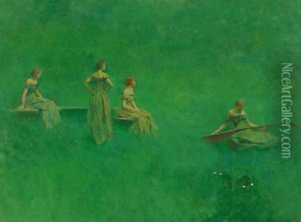 The Lute Oil Painting - Thomas Wilmer Dewing