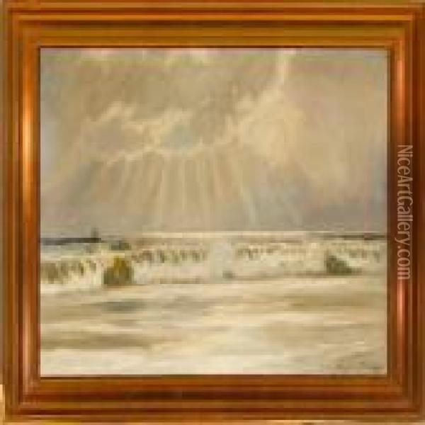 Breakers Along Thecoast Of Skagen Oil Painting - Poul Friis Nybo