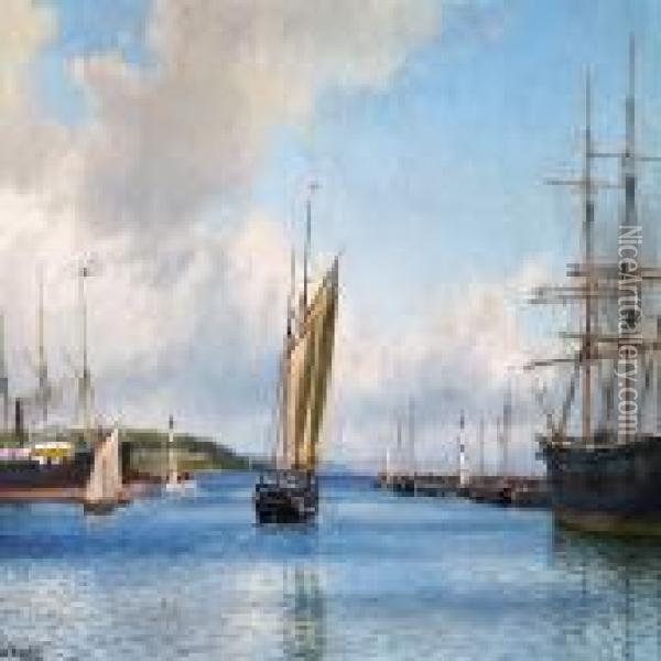 View Of Arhus Harbour Towards Kalo Vig Oil Painting - Christian Vigilius Blache