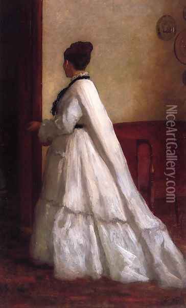Woman in a White Dress Oil Painting - Eastman Johnson
