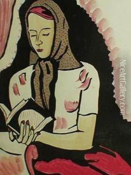 Attr. A, La Lectrice Oil Painting - Andre Julien Prina