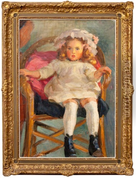 Girl Sitting Oil Painting - Dora Wahlroos