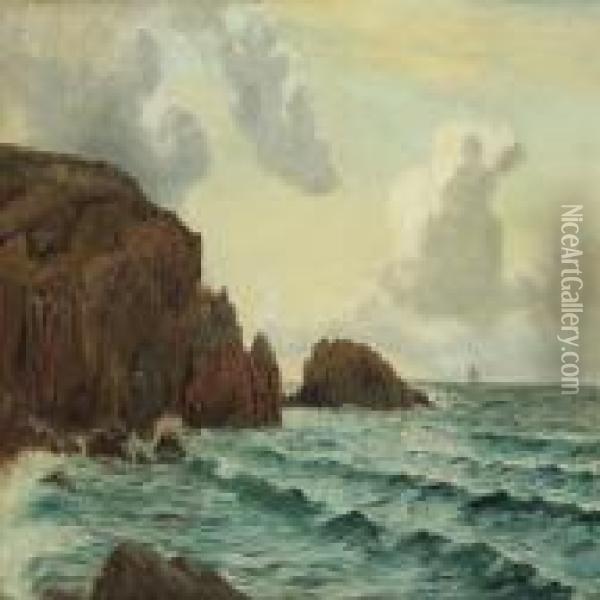 Coastal Scene From Kullen With Sailing Ship Oil Painting - Christian Vigilius Blache