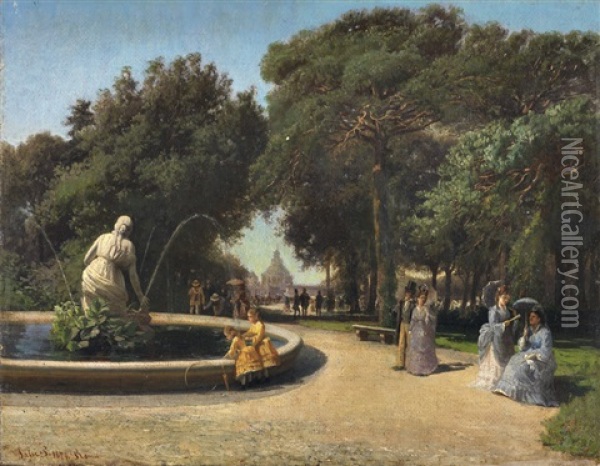 Figuras Num Jardim (pair) Oil Painting - Pietro Sassi