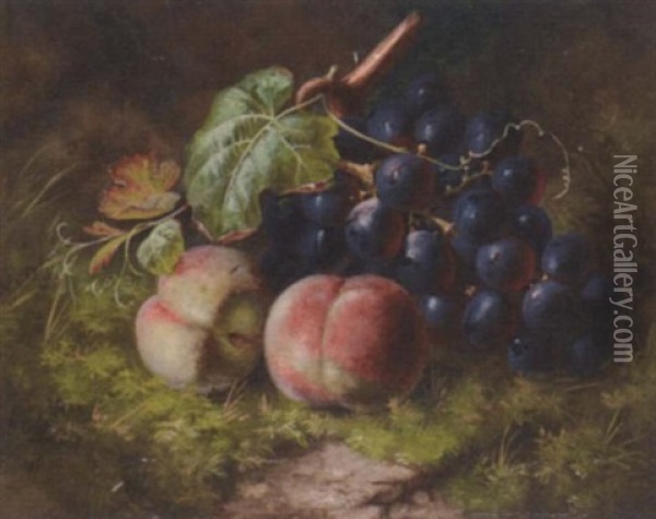 Peaches And Grapes On A Mossy Bank Oil Painting - William Henry Hunt