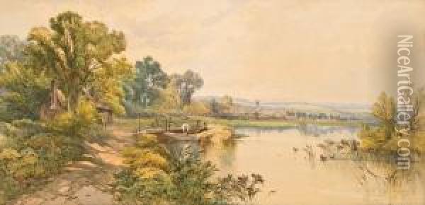 Reed Gatherers In A Punt Near Reading; Earley Meadow, Berks Oil Painting - Sophy S. Warren