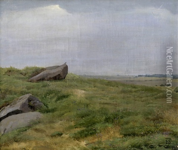 Landschaft Mit Findlingen Auf Einer Anhohe Und Blick In Eine Weite Ebene Oil Painting - Edvard Frederik Petersen