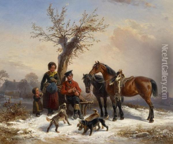 Soldier By The Vespers Oil Painting - Wilhelm Alexander Meyerheim