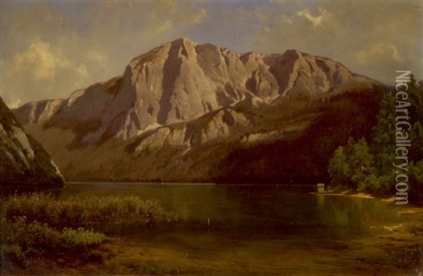 Idyllisches Ufer Am Bergsee Oil Painting - Melchior Fritsch