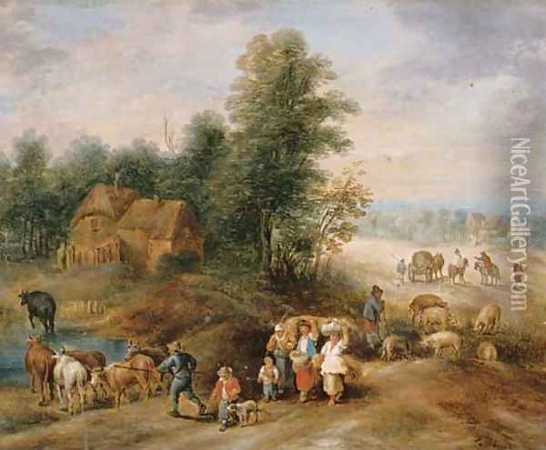 Peasants returning from the harvest Oil Painting - Theobald Michau