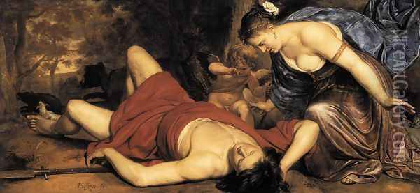 Venus and Amor Mourning the Death of Adonis c. 1655 Oil Painting - Cornelis Holsteyn