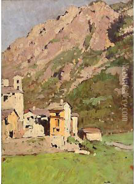 Paesaggio Piemontese Oil Painting - Enrico Reycend