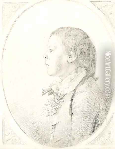 Portrait of a boy, bust-length with a posy in his buttonhole Oil Painting - George Dance