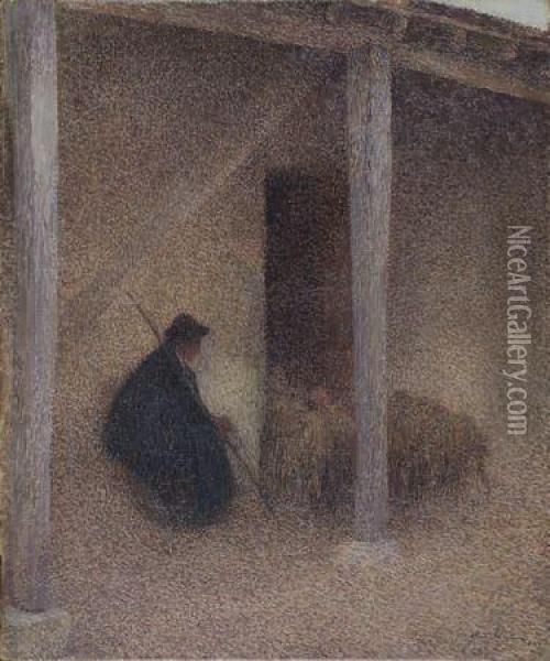 Berger Rentrant Ses Moutons Oil Painting - Henri Martin