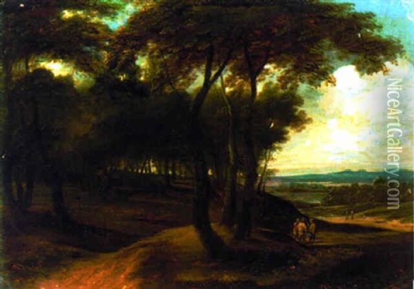 A Wooded Landscape With Figures On A Track Oil Painting - Jacques d' Arthois