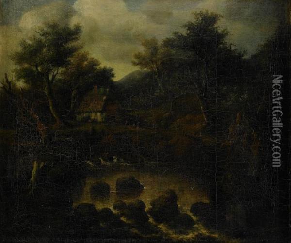 Landskap Med Gard Oil Painting - Jacob Van Ruisdael
