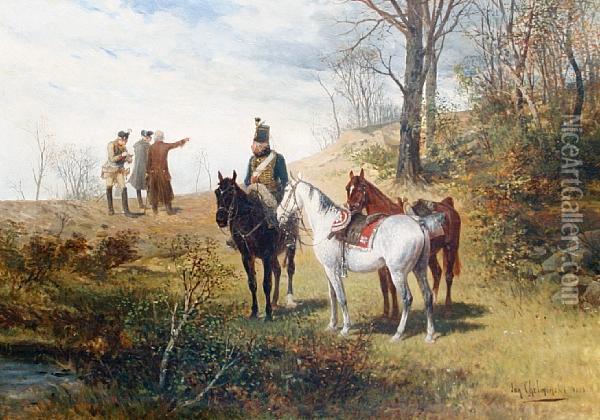 Scouting The Battlefield Oil Painting - Jan van Chelminski