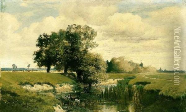 Bank Of The Brook Oil Painting - Geza Meszoly